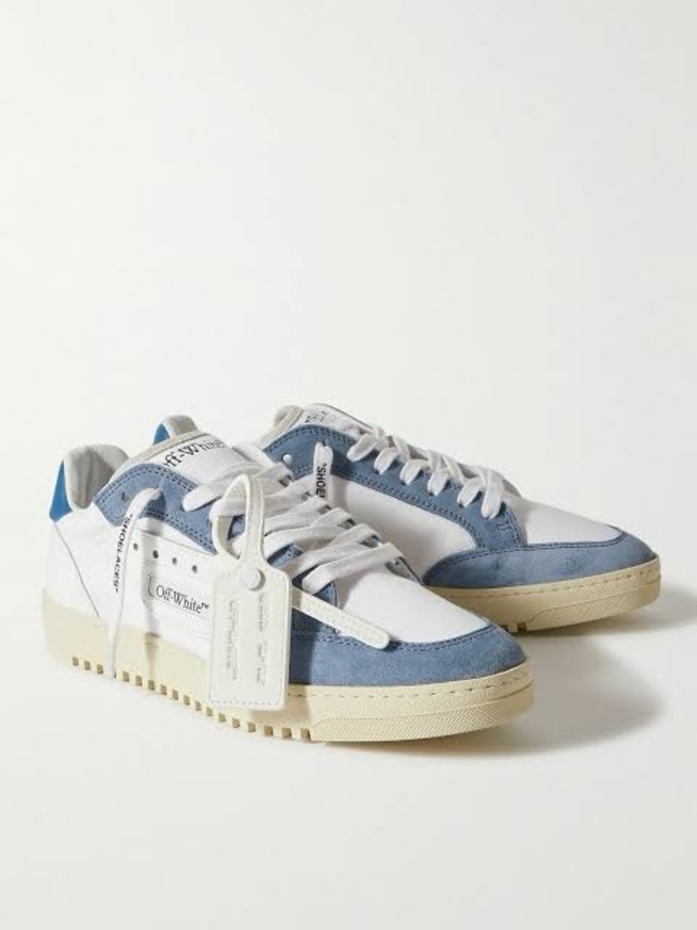 Off-White Low-Top Sneakers in White and Light Blue Suede